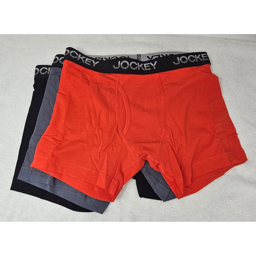 Jockey Men's 3-Pack Cotton Stretch Boxer Briefs, Size XL, Red/Gray/Black, NEW